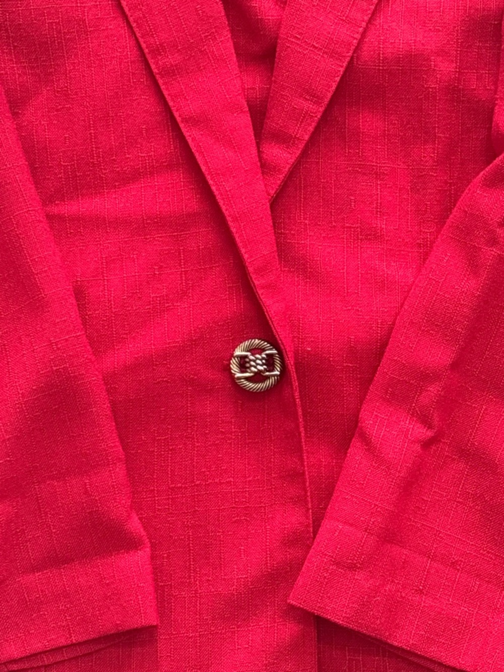 Vintage Linen Blend Red Single Button Blazer Tomato Red Lightweight Oversized - Picture 2 of 6